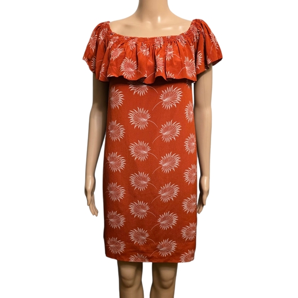 Madewell Dresses & Skirts - Madewell Burnt Orange Off-Shoulder Ruffled Sleeve Mini Silk Sundress Size S NWT